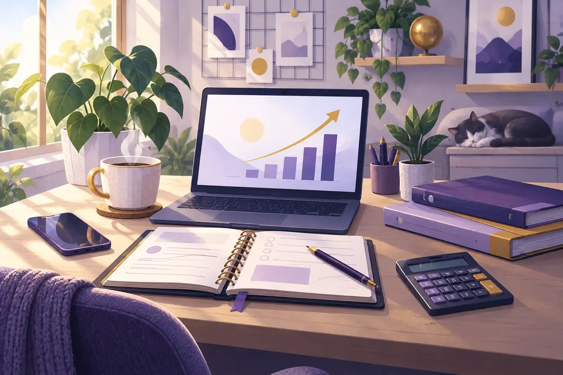 Illustrated home office for starting a bookkeeping business