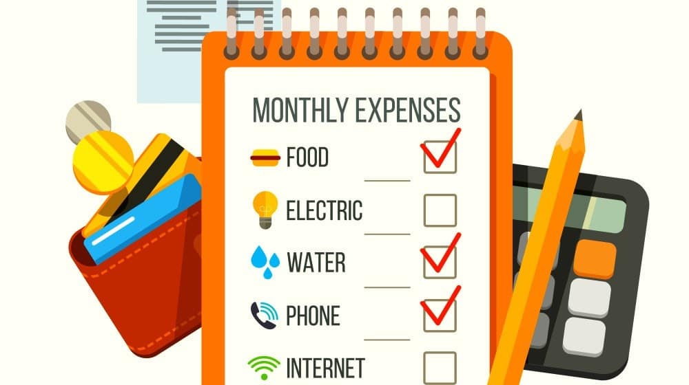Monthly expenses planning checklist with receipts, wallet and calculator | How To Stick To A Budget: Ways To Keep Track Of Expenses | best budget app | Featured