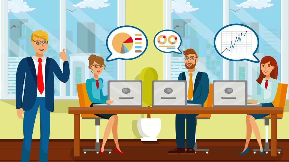 analysts business conference flat illustration analytics financial performance ss featured