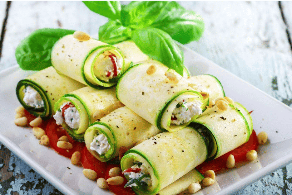 Zucchini rolls with feta cheese and pine nuts | Quick and Healthy Lunch Recipes To Make While Working From Home | easy meal prep ideas